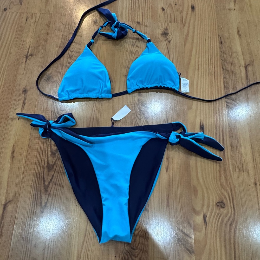 Blue and Black Women's Bikini Set